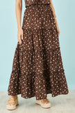 Yumi Brown Daisy Print Maxi Skirt