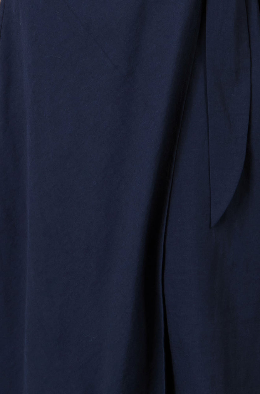 Yumi Navy Wrap Tie Midi Shirt Dress