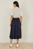 Yumi Navy Satin Bubble Hem Midi Skirt