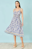 Yumi White Floral Border Print Viscose Midi Sun Dress