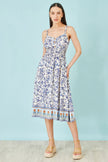 Yumi White Floral Border Print Viscose Midi Sun Dress