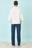 Yumi White Cotton Lace Border Shirt