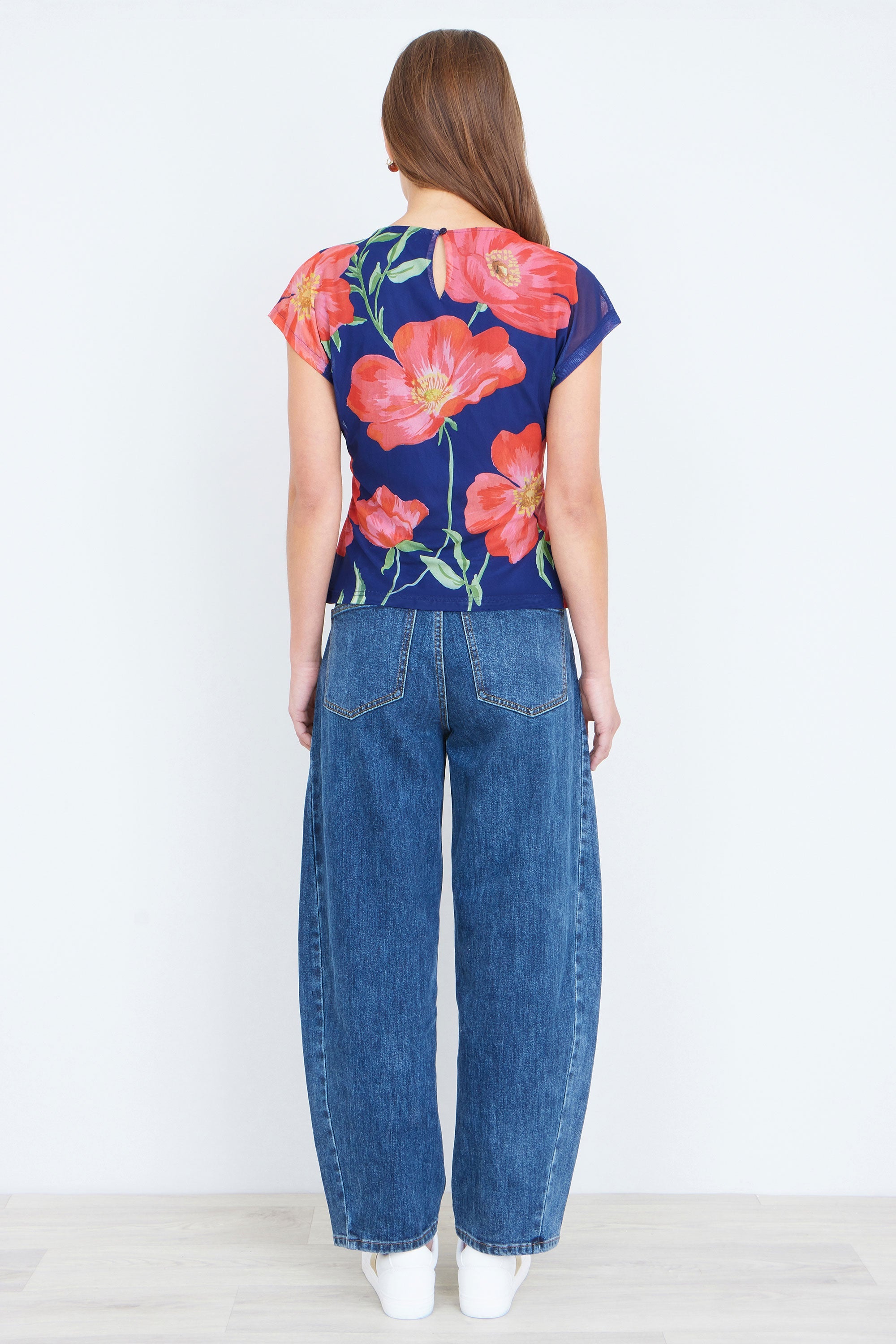 Yumi Navy Poppy Mesh Top