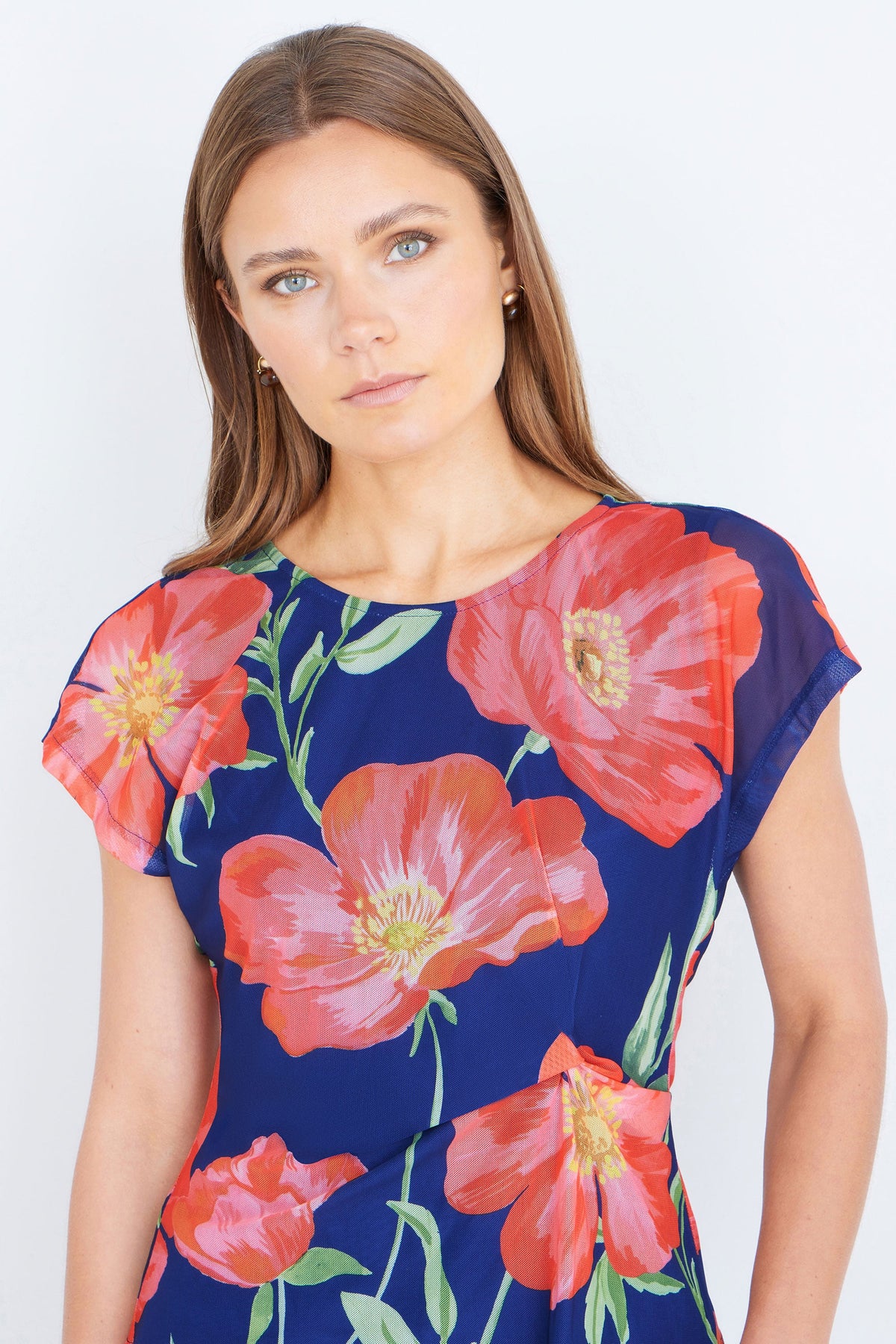 Yumi Navy Poppy Mesh Top