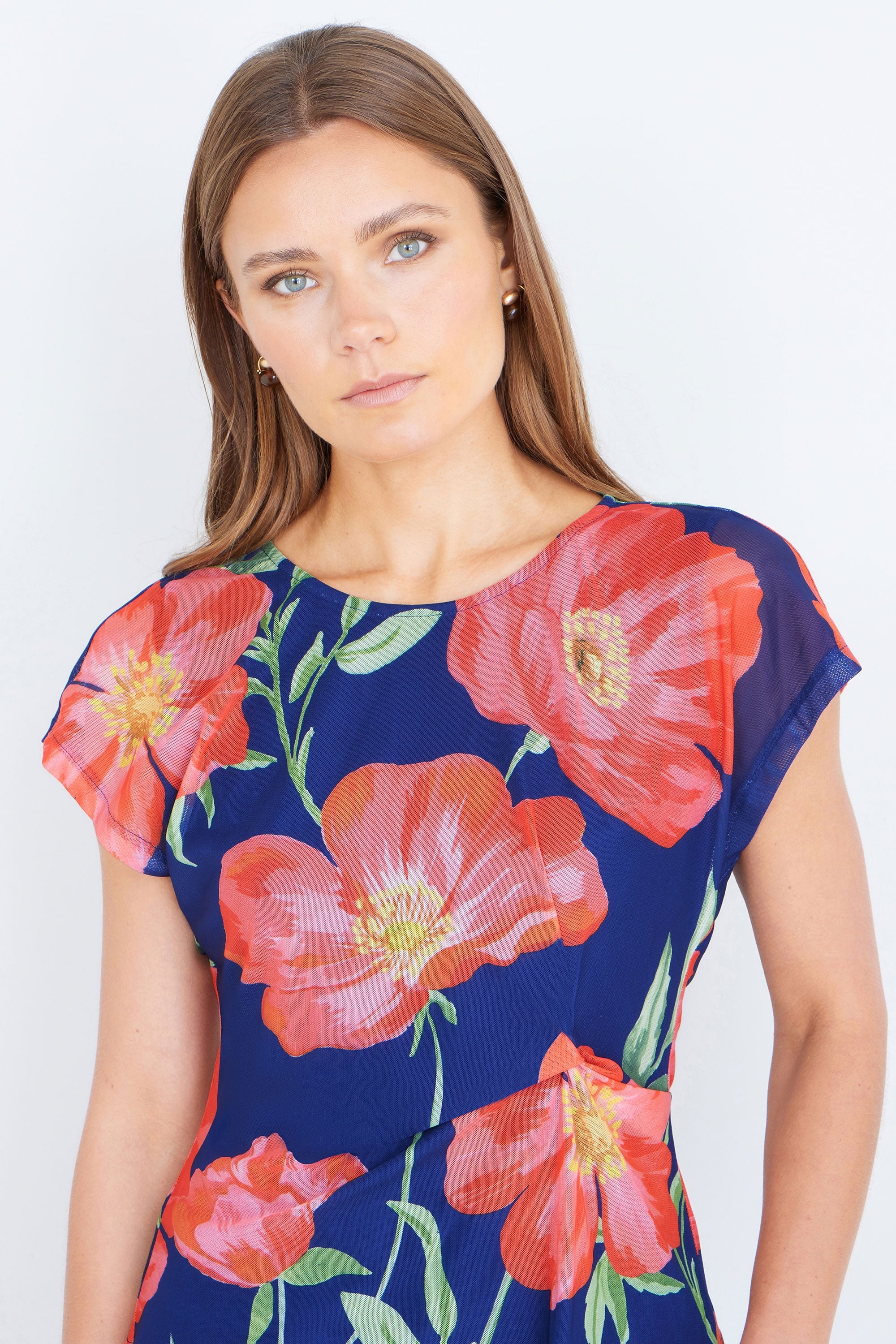 Yumi Navy Poppy Mesh Top