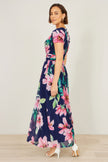 Yumi Navy Mesh Floral Maxi Dress