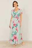 Yumi Mint Mesh Floral Maxi Dress