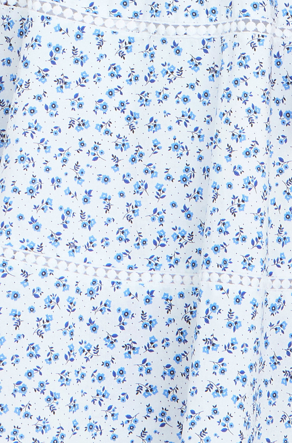 Yumi White Ditsy Floral Cotton Midi Sun Dress With Lace Trims