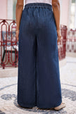Yumi Blue Chambray Wide Leg Trousers With Button Details