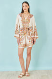 Yumi Ivory Viscose Floral Border Kimono With Tie Belt