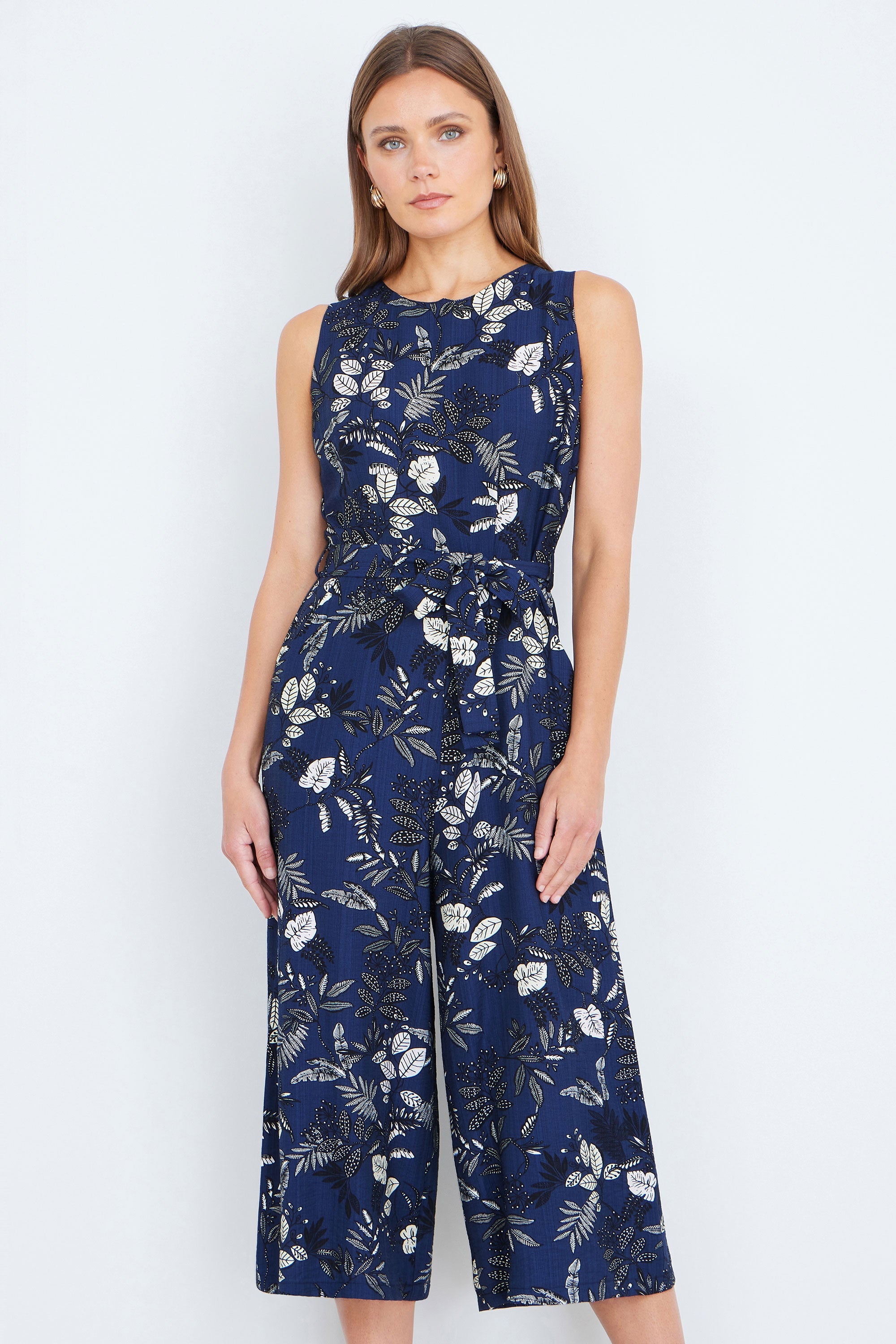 Yumi Navy Leaf Culotte Jumpsuit