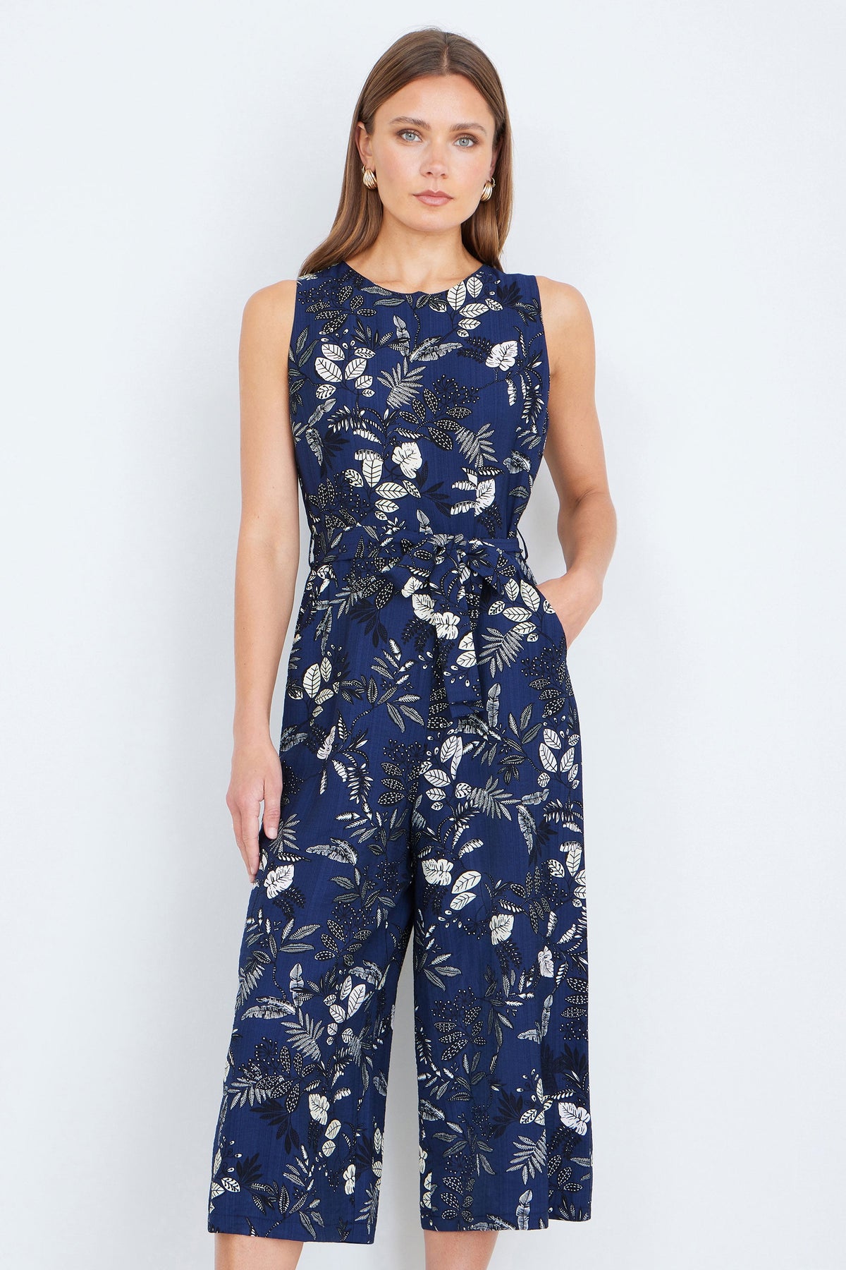 Yumi Navy Leaf Culotte Jumpsuit