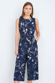 Yumi Navy Leaf Culotte Jumpsuit