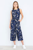 Yumi Navy Leaf Culotte Jumpsuit