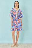 Yumi Multicolour Leaf Print Viscose Kimono Sleeve Tunic