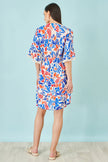 Yumi Multicolour Leaf Print Viscose Kimono Sleeve Tunic