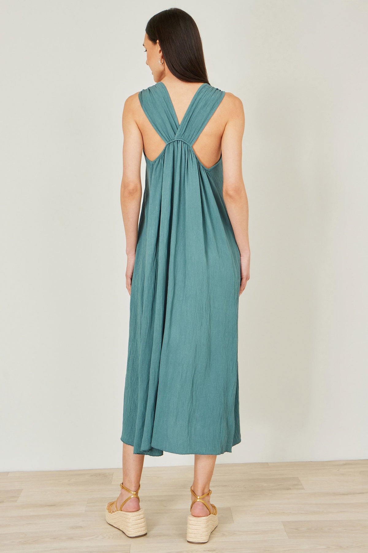 Yumi Green Viscose Maxi Beach Dress