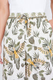 Yumi Green Bird Print Viscose Wide Leg Trousers