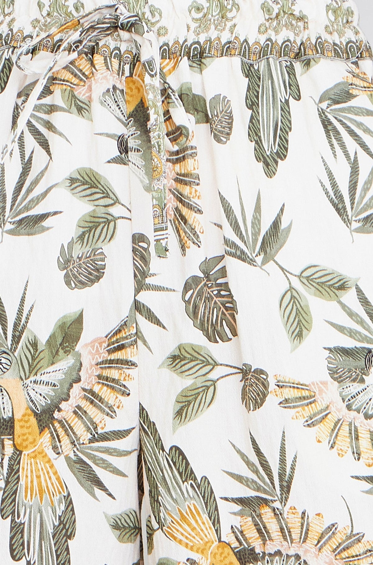 Yumi Green Bird Print Viscose Wide Leg Trousers