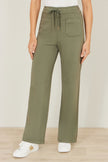Yumi Khaki Relaxed Stretch Wide Leg Trousers With Pockets