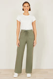 Yumi Khaki Relaxed Stretch Wide Leg Trousers With Pockets