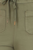 Yumi Khaki Relaxed Stretch Wide Leg Trousers With Pockets