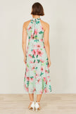 Yumi Mint Floral Halter Neck Midi Dress With Matching Belt