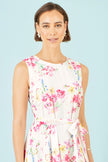 Yumi White Delicate Floral Midi Skater Dress
