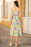 Yumi White Mediterranean Print Cotton Midi Sun Dress