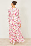 Yumi White Orchid Floral Pleated Wrap Maxi Dress