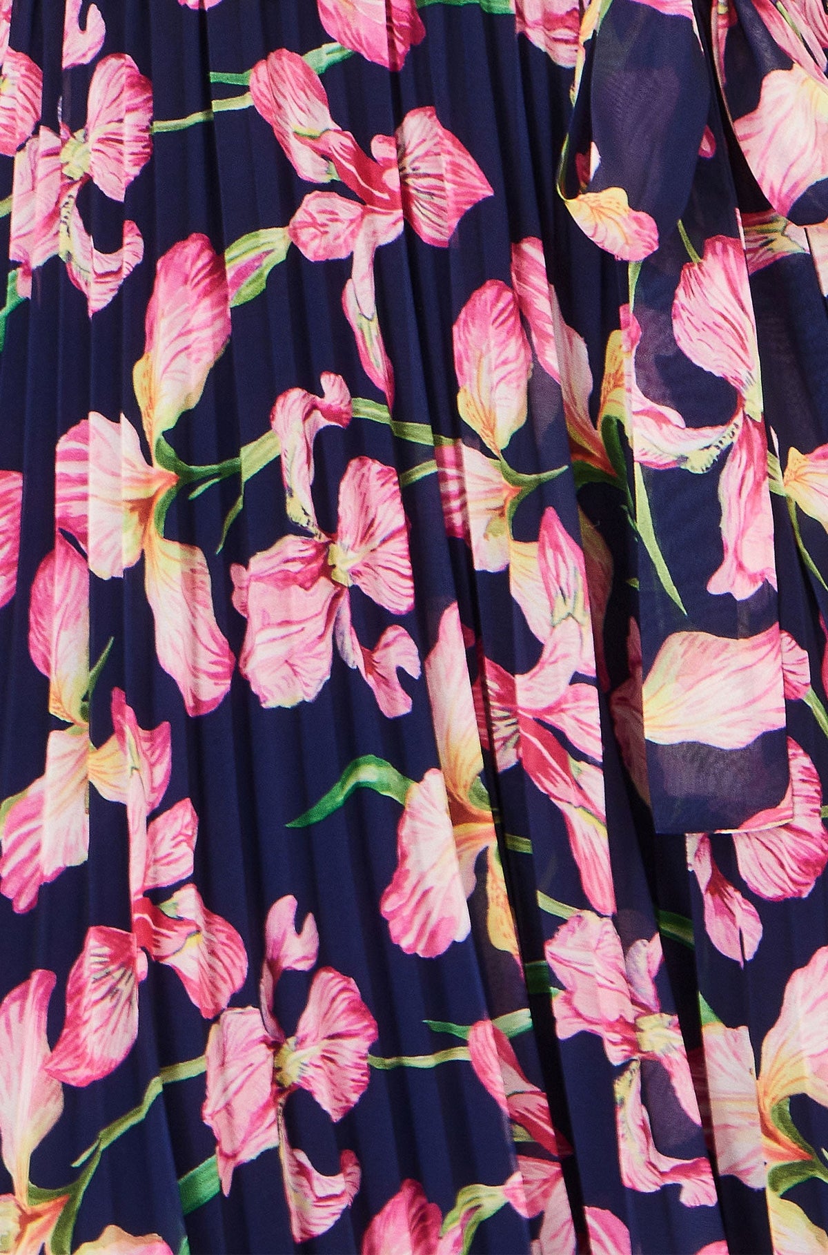 Yumi Navy Orchid Floral Pleated Wrap Maxi Dress