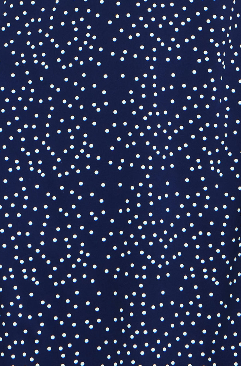 Yumi Navy Spot Print Lace Trim Skater Dress