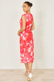 Yumi Red Mesh Ruched Bodycon Midi Dress