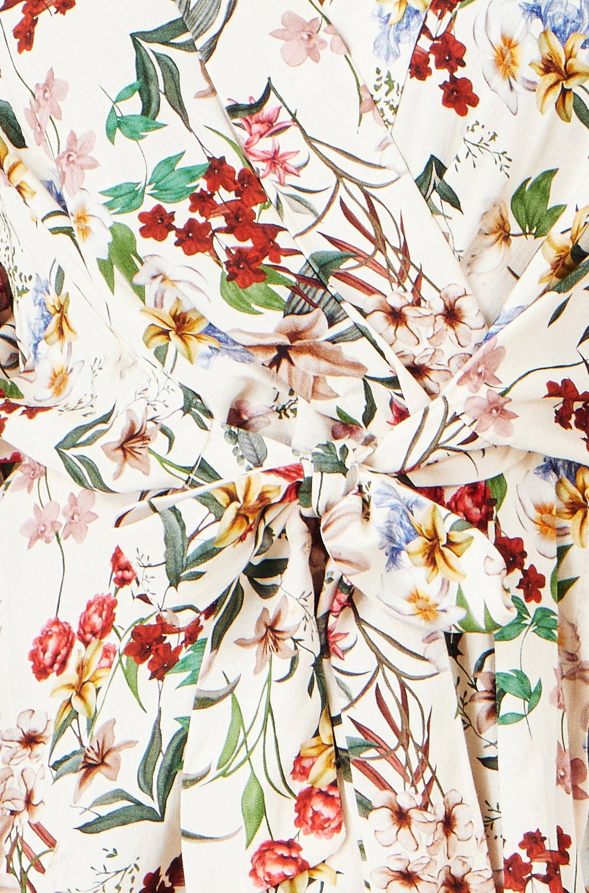 Yumi Ivory Viscose Botanical Print Wrap Top