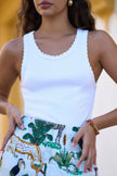 Yumi White Crochet Trim Cotton Stretch Vest Top