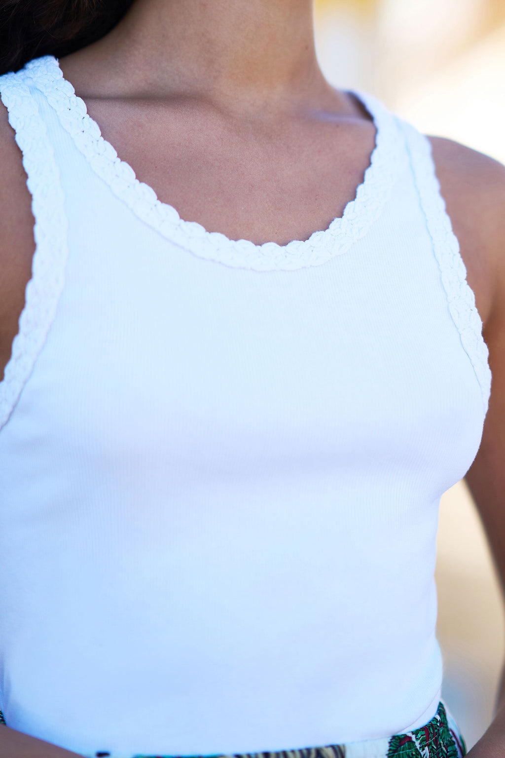 Yumi White Crochet Trim Cotton Stretch Vest Top