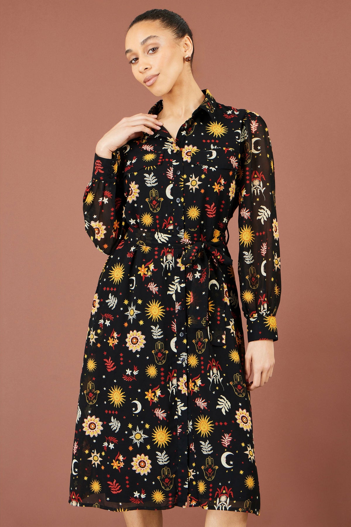 Yumi Black Cosmic Midi Shirt Dress