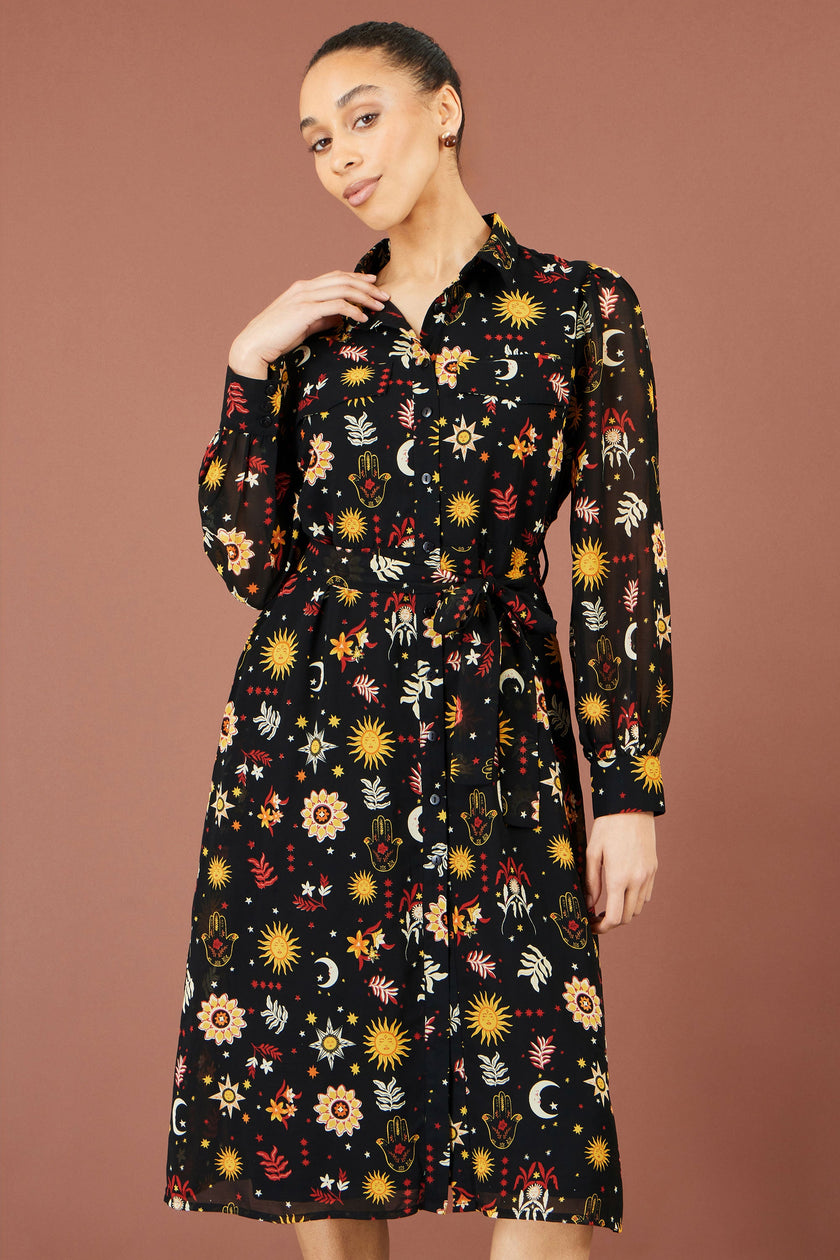 Yumi Black Cosmic Midi Shirt Dress
