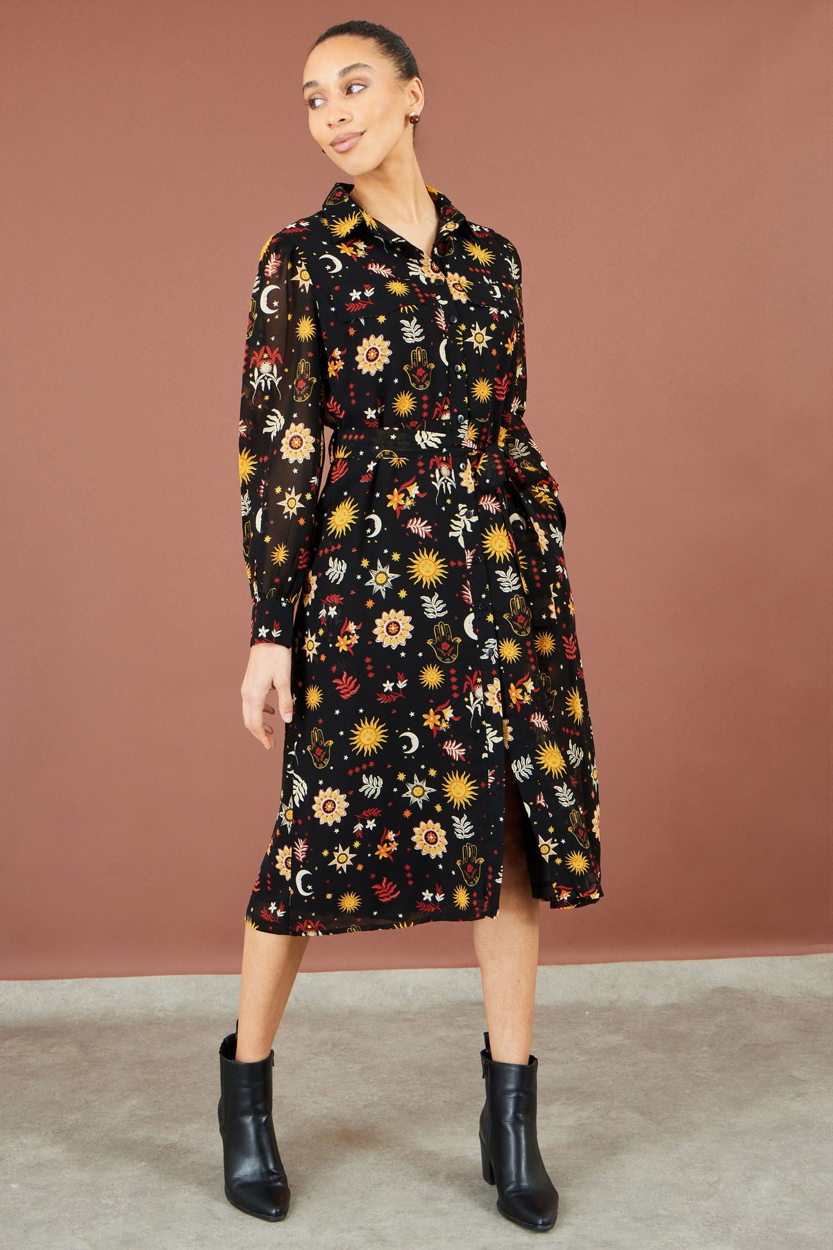 Yumi Black Cosmic Midi Shirt Dress