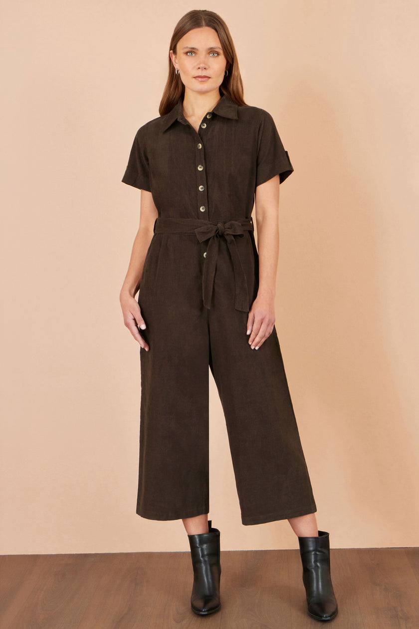Yumi Brown Cord Relaxed Jumpsuit