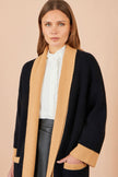 Yumi zwart open vest met contrastbies