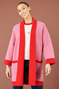 Yumi Pink Contrast Knitted Cardigan