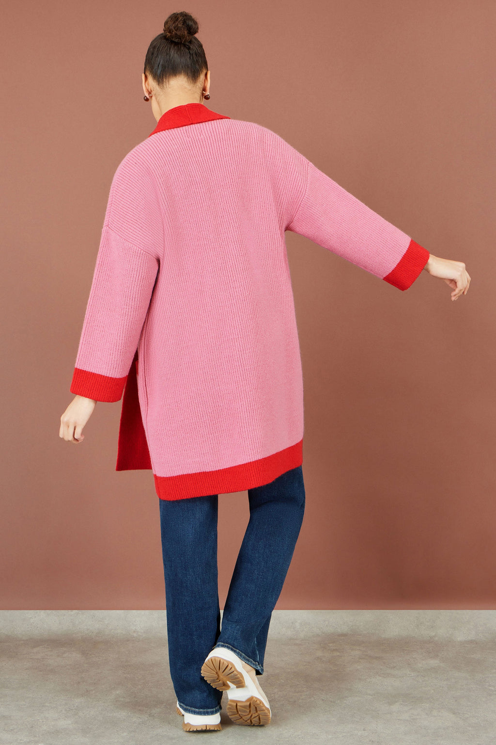 Yumi Pink Contrast Knitted Cardigan