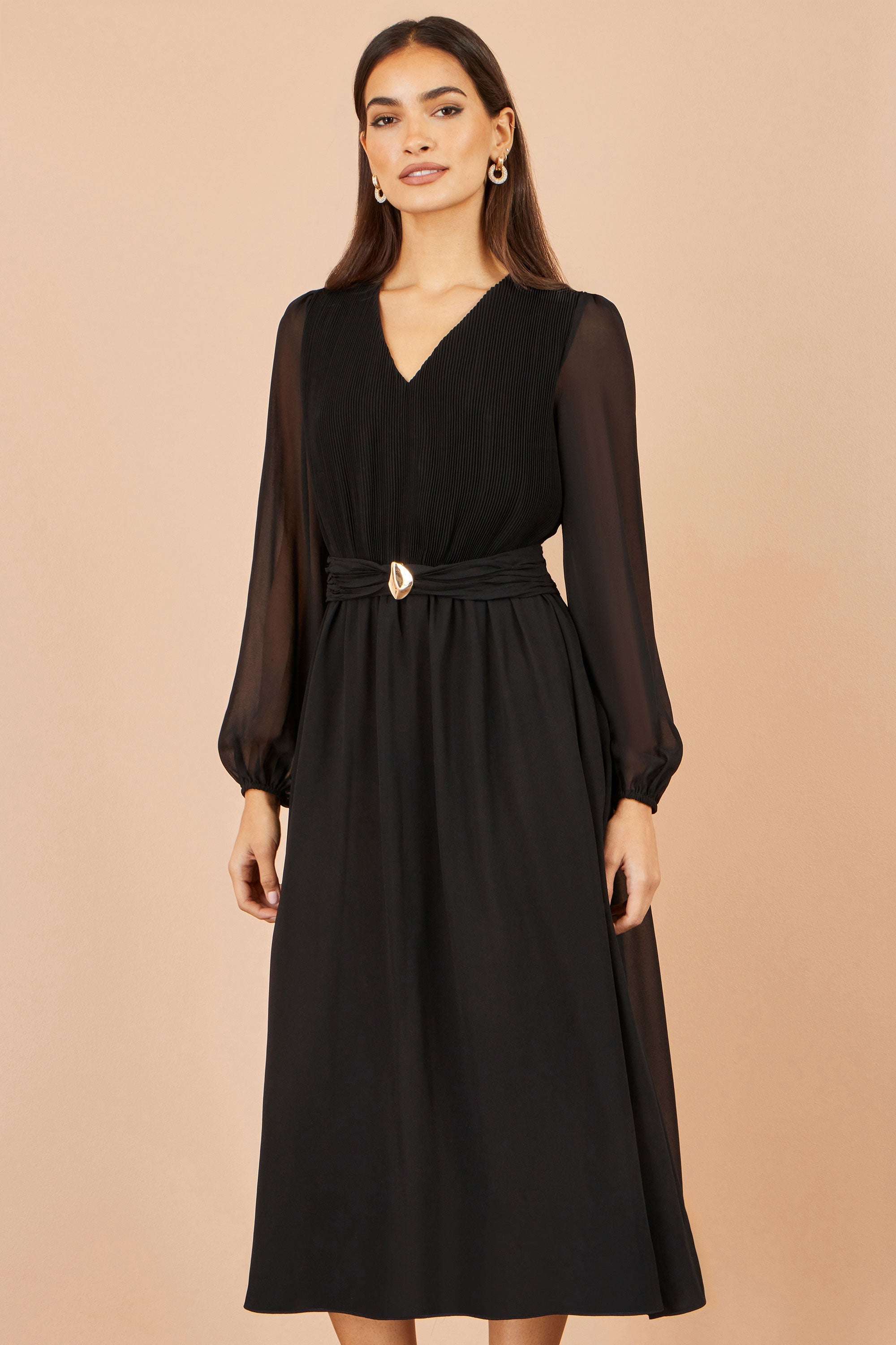 Yumi Black Midi Dress With Buckle Detail