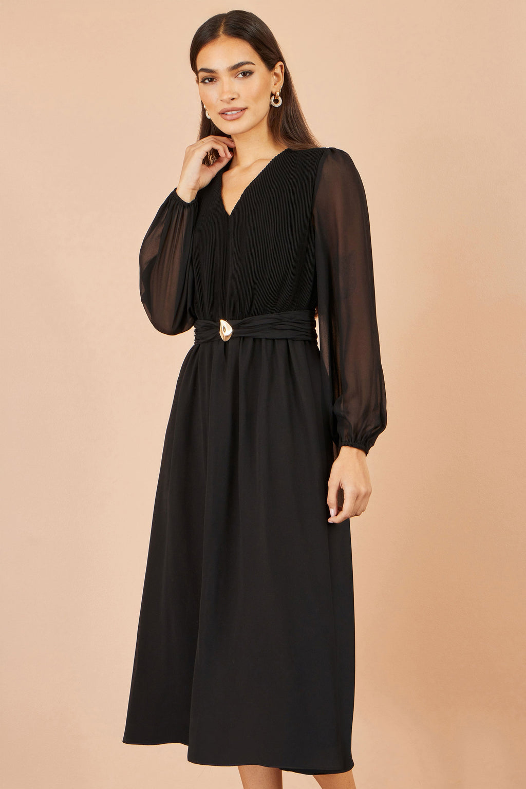 Yumi Black Midi Dress With Buckle Detail
