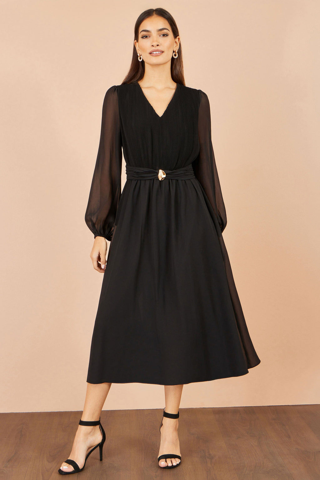 Yumi Black Midi Dress With Buckle Detail