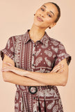 Yumi Brown Scarf Print Midi Shirt Dress