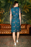 Yumi Teal Embroidered Floral Mesh Prom Dress