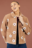 Yumi Brown fleecejakke med broderede margueritter