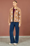 Yumi Brown fleecejakke med broderede margueritter